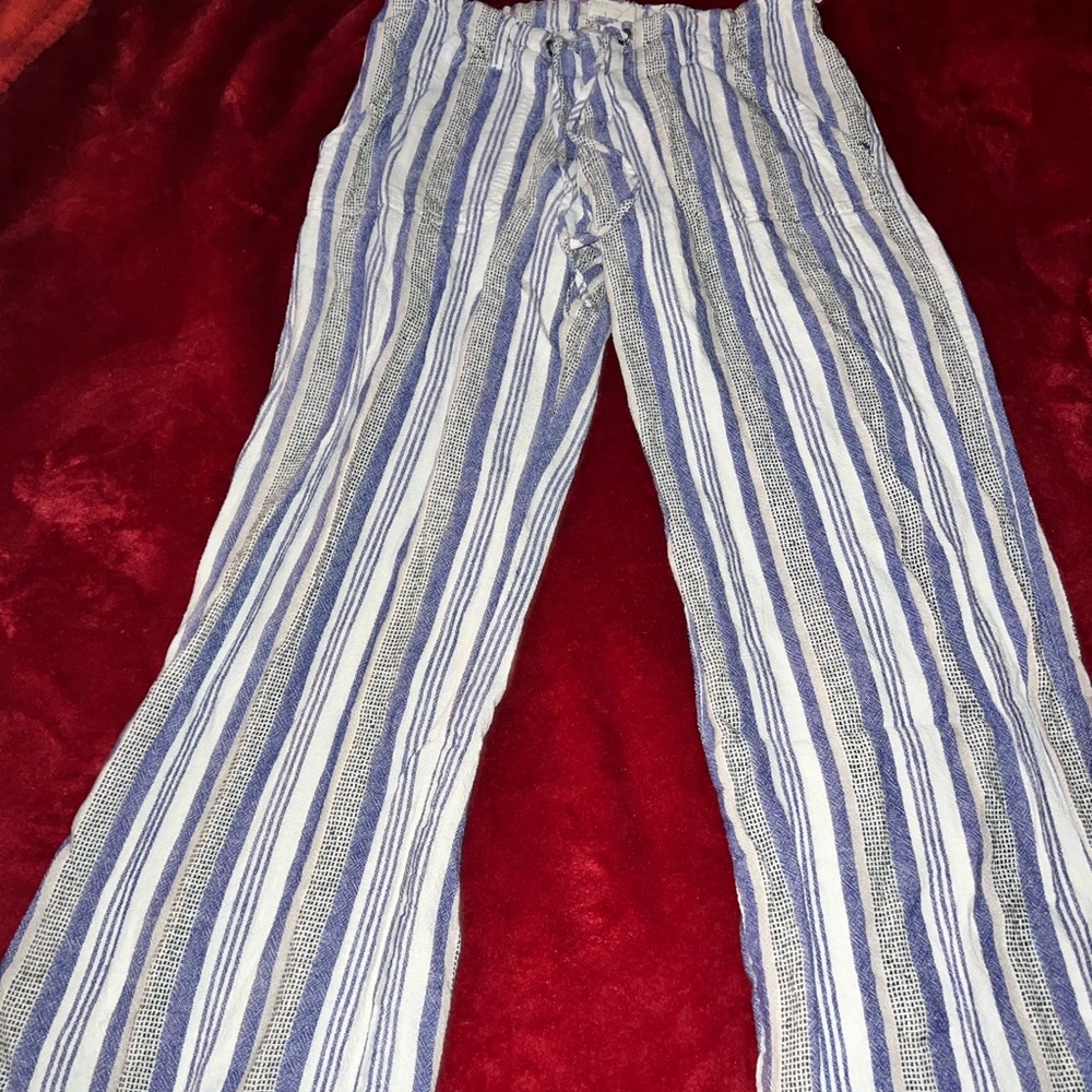 Flowy blue striped dress pants